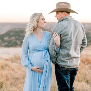 Pink Blush Baby Blue Chiffon Maternity Dress Size Small Worn Once